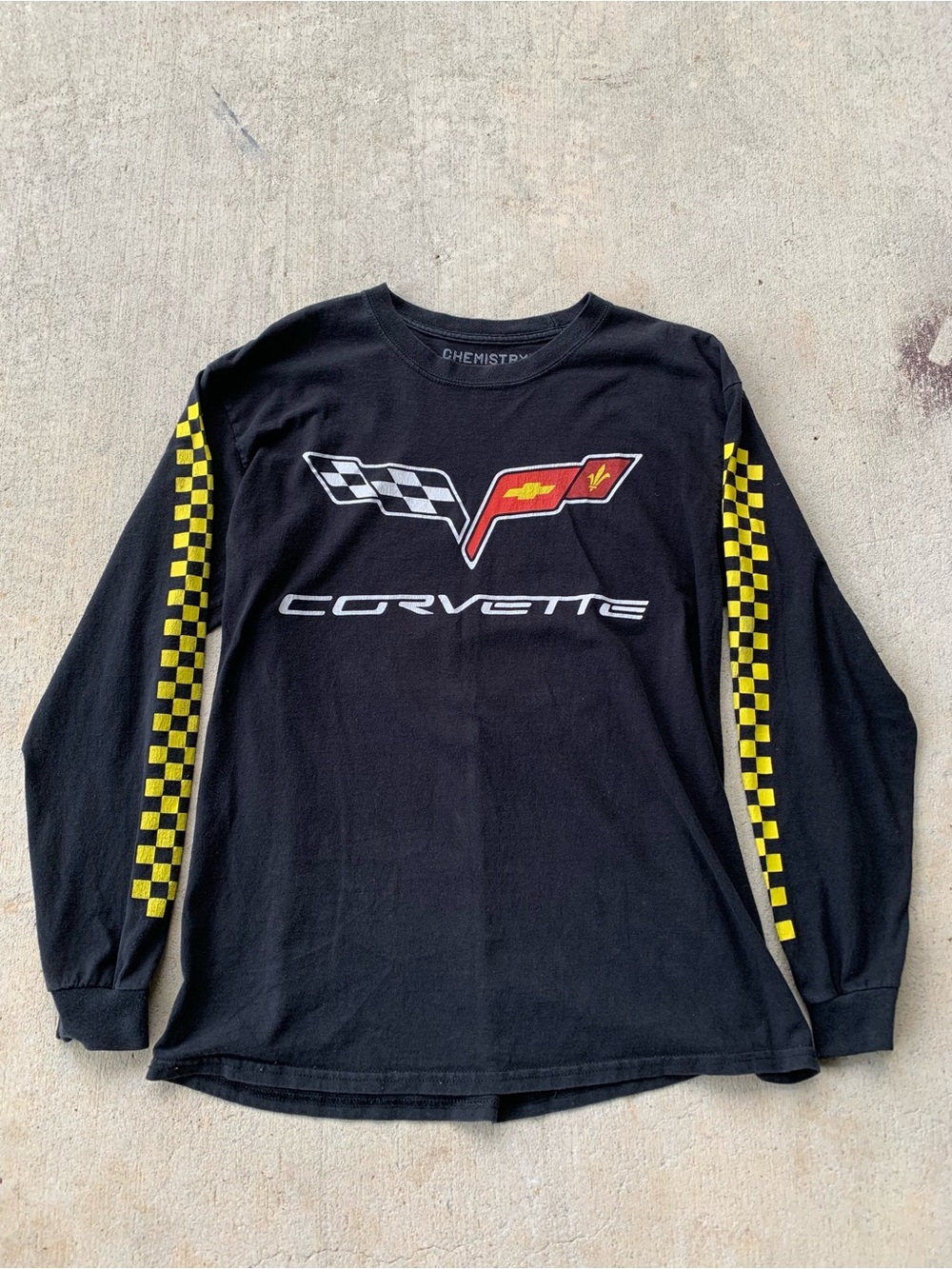 Chemistry Black Corvette Long-Sleeve Tee with Yellow Checkers